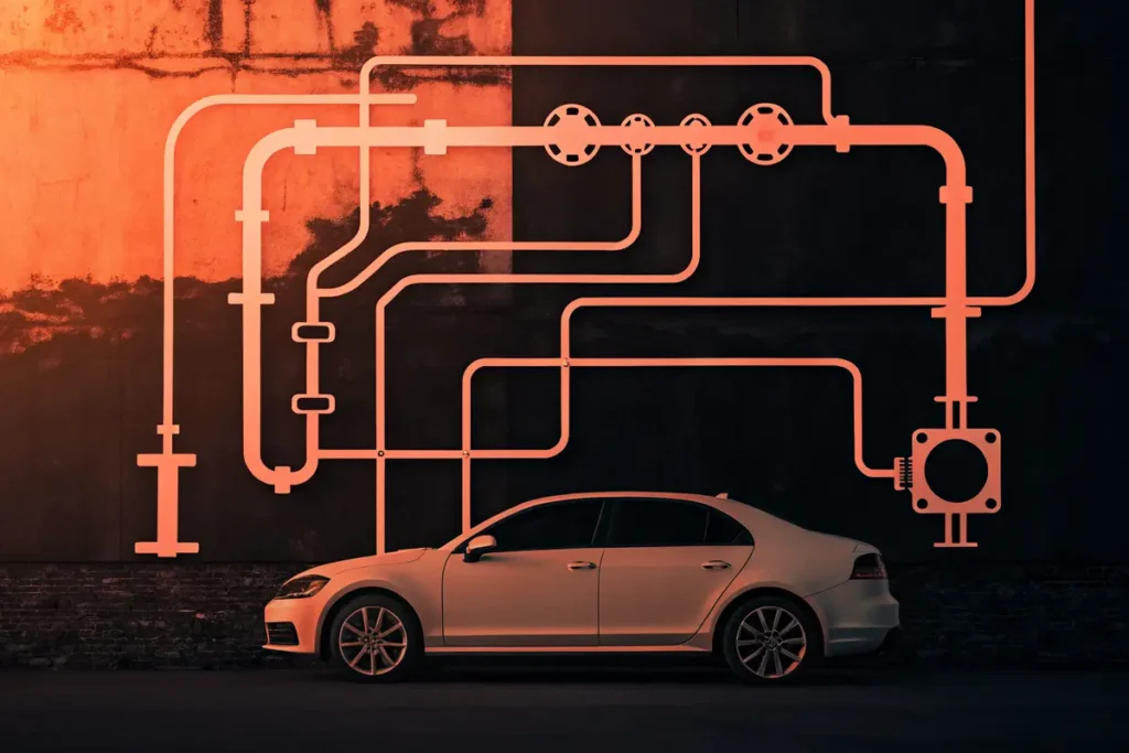 Schéma de ligne d'échappement de voiture&nbsp;: parcours des gaz et pièces clés
